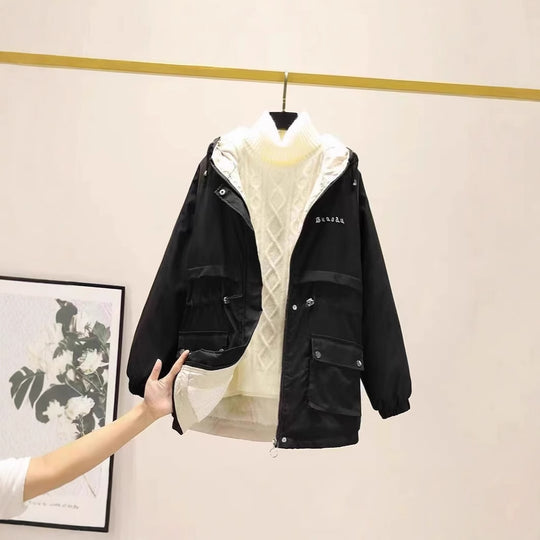 Damen gefütterte Parka-Jacke mit Kapuze und verstellbarem Taillenzug Shop Nory