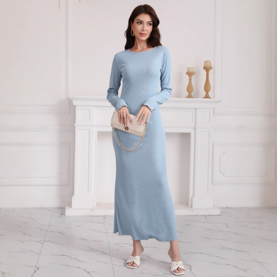 Damen Langes geripptes Bodycon-Maxikleid mit Rundhals & langen Ärmeln Shop Nory