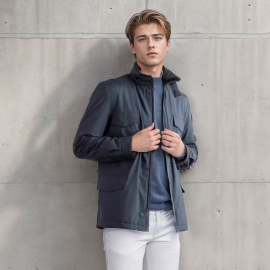 Herren nan leichte Baumwoll-Feldjacke mit aufgesetzten Taschen und Schulterklappen Shop Nory