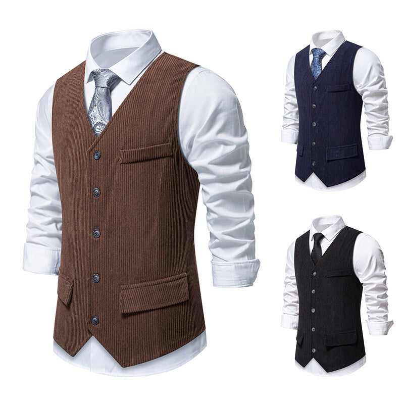 Herren Taillierte Business‑Weste aus Strukturstoff mit V‑Ausschnitt und dekorativen Knöpfen Shop Nory