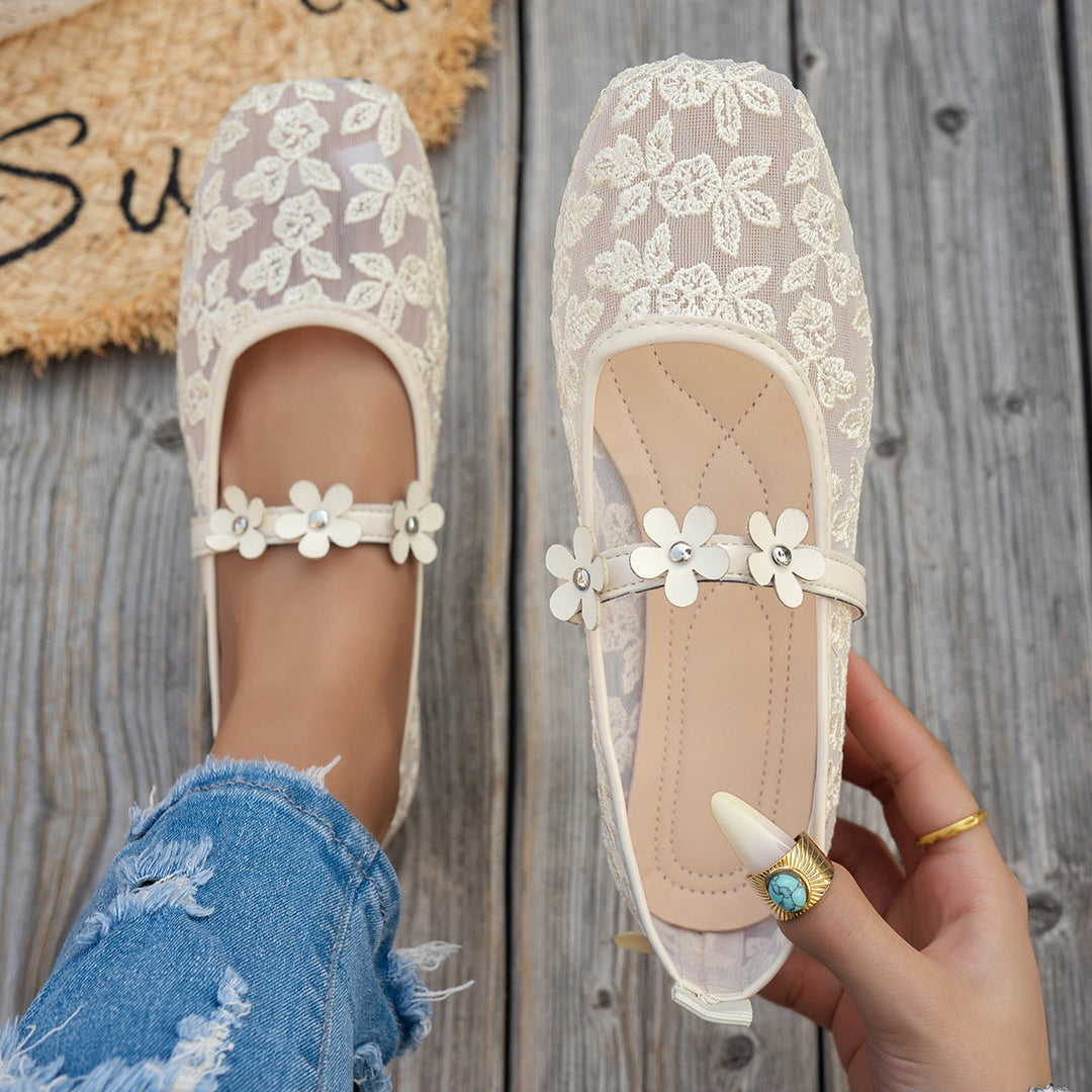 Damen elegante Ballerinas mit floralen Applikationen und rutschfester Sohle