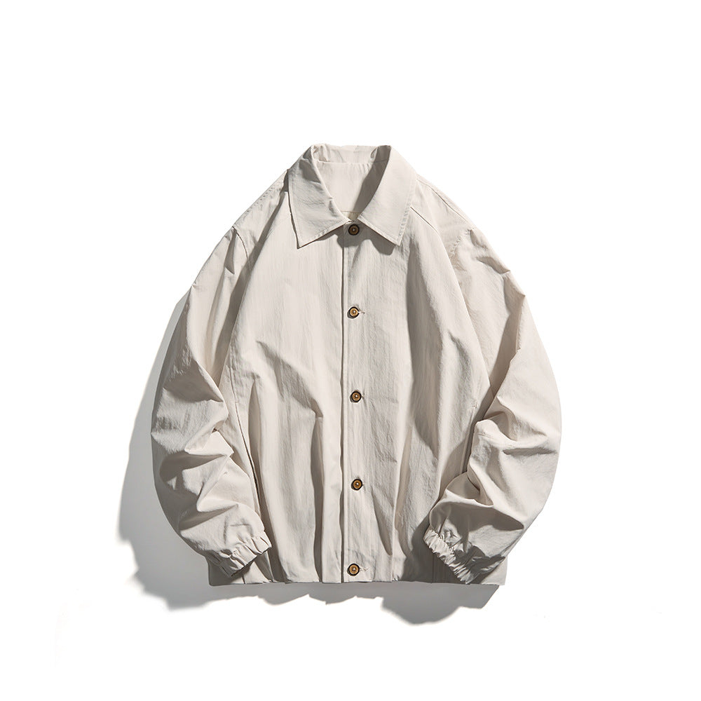 Unisex Leichte Hemdjacke im Boxy-Schnitt mit Holzknopfleiste und elastischen Bündchen Shop Nory