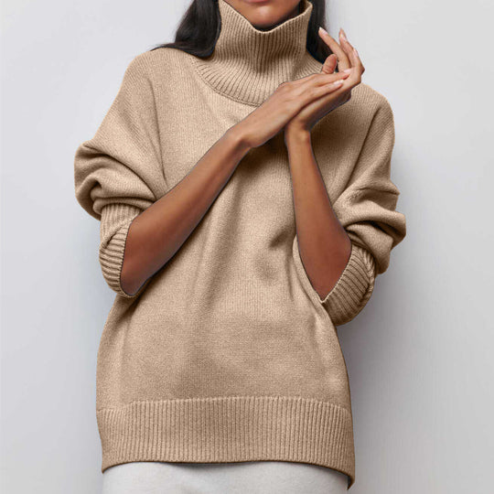 Damen Kuscheliger Oversize Rollkragenpullover mit verdeckten Seitenschlitzen und extra langem Rippbund Shop Nory
