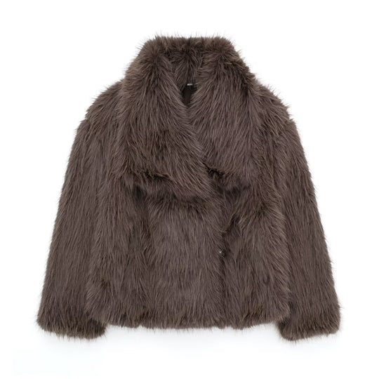 Damen Kurze Kunstfelljacke mit voluminösem Schalkragen Shop Nory