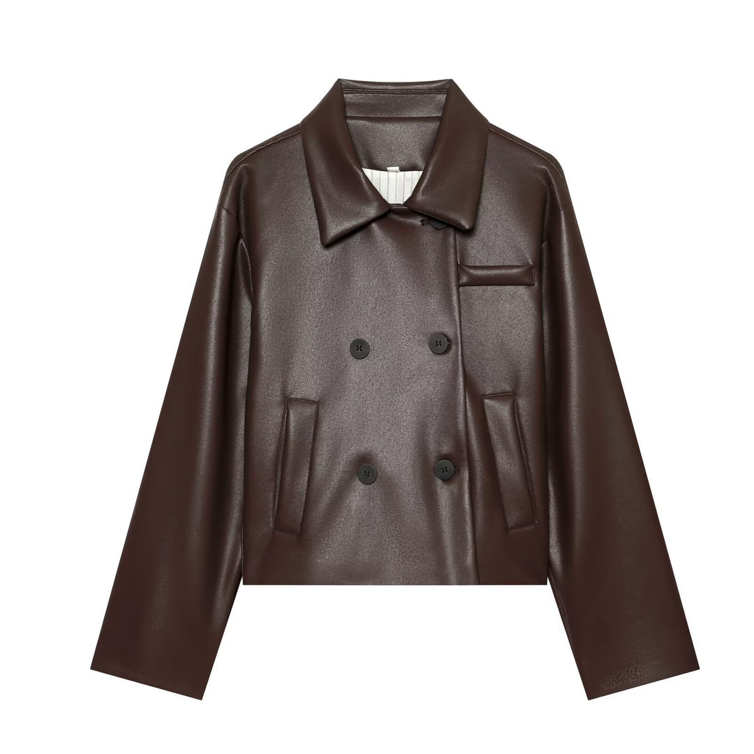 Damen Kurzer Kunstleder-Blouson mit doppelreihiger Knopfleiste und kastiger Silhouette Shop Nory