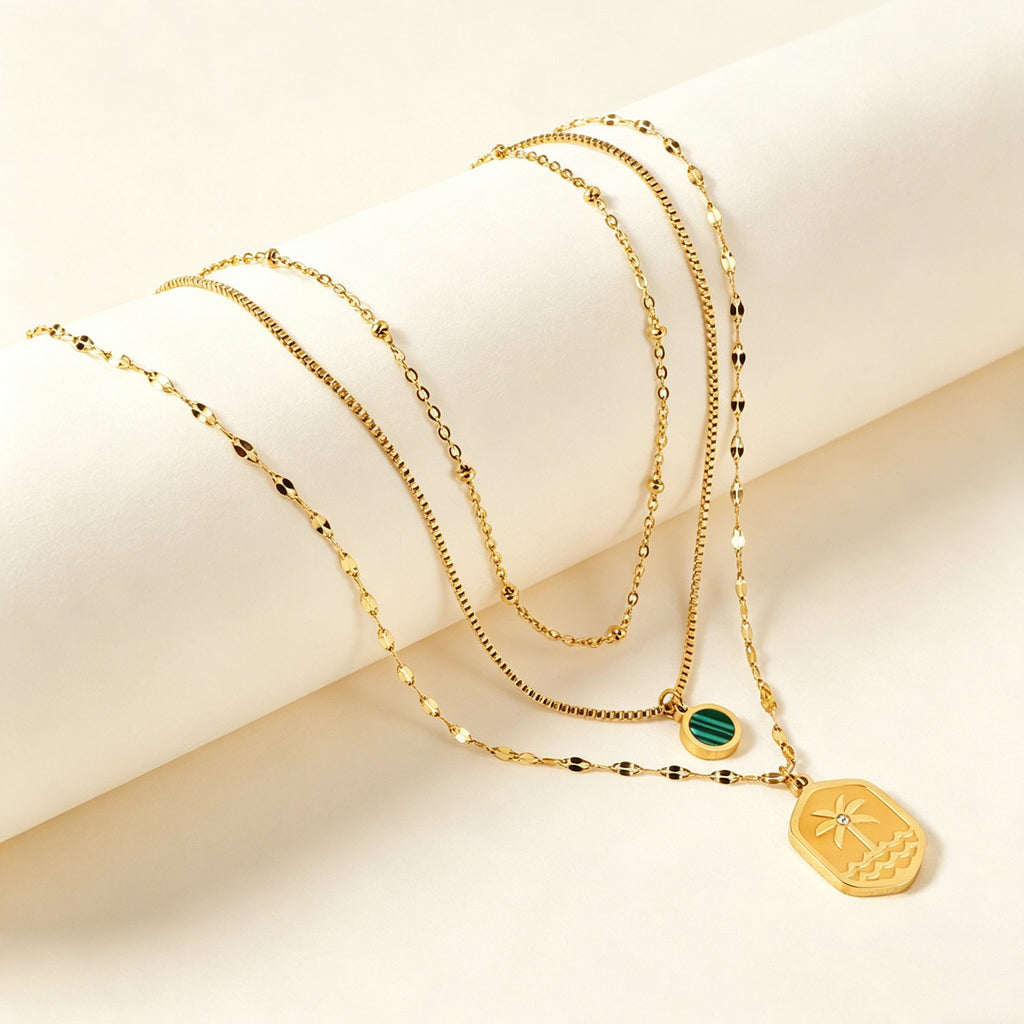 Damen mehrlagige Halskette mit bunten Anhängern und goldplattiertem Design Shop Nory