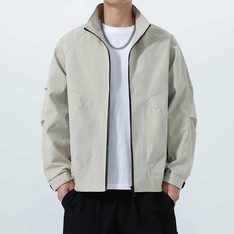 Herren Leichte Utility-Übergangsjacke mit Stehkragen, Raglanärmeln und verstellbaren Klettbündchen Shop Nory