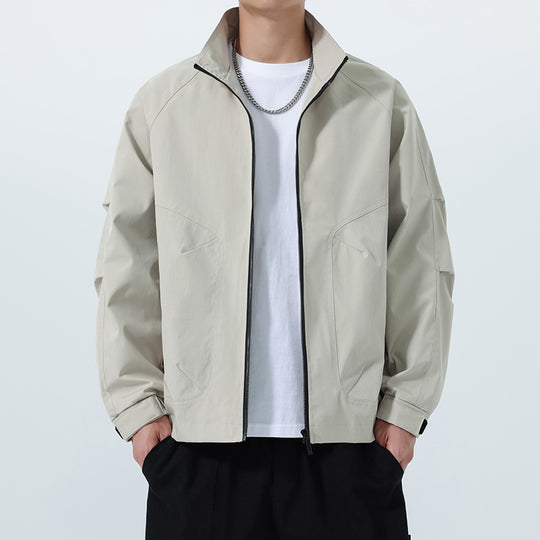Herren Leichte Utility-Übergangsjacke mit Stehkragen, Raglanärmeln und verstellbaren Klettbündchen Shop Nory