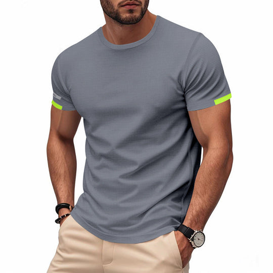 Herren nan athletisches Kurzarm Baumwolljersey T-Shirt mit Rundhalsausschnitt und reflektierenden Ärmeldetails