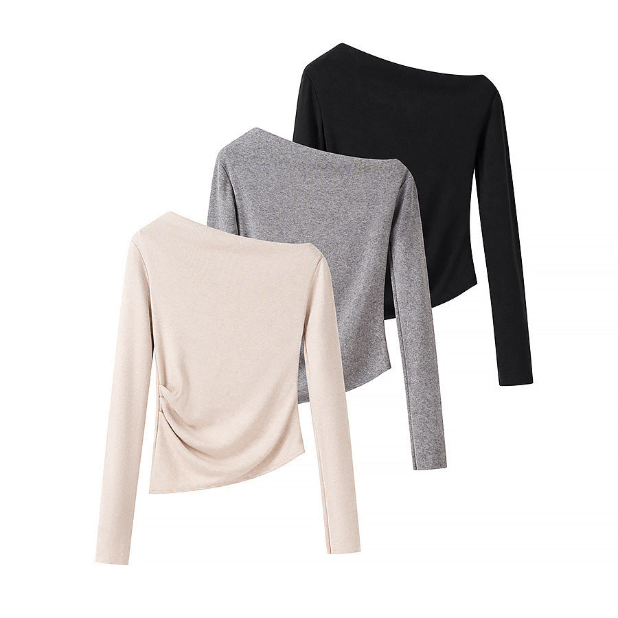 Damen Asymmetrisches One-Shoulder Langarmshirt mit Raffung Shop Nory