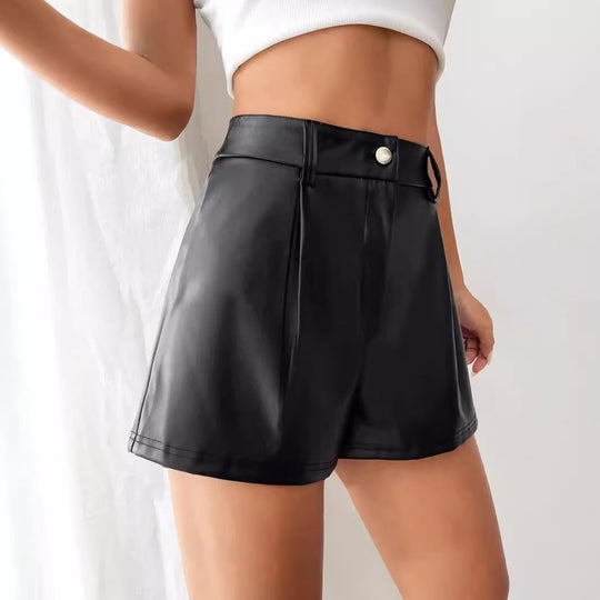 Damen Hochtaillierte Kunstleder-Shorts mit schickem Schnitt und dekorativen Falten