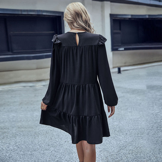 Damen A-Linien Stufenkleid mit langen Ärmeln und zarten Rüschen Shop Nory