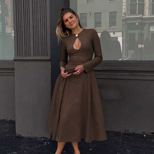Damen Midikleid mit Tropfen-Ausschnitt, geraffter Taillenpartie und ausgestelltem Rock Shop Nory
