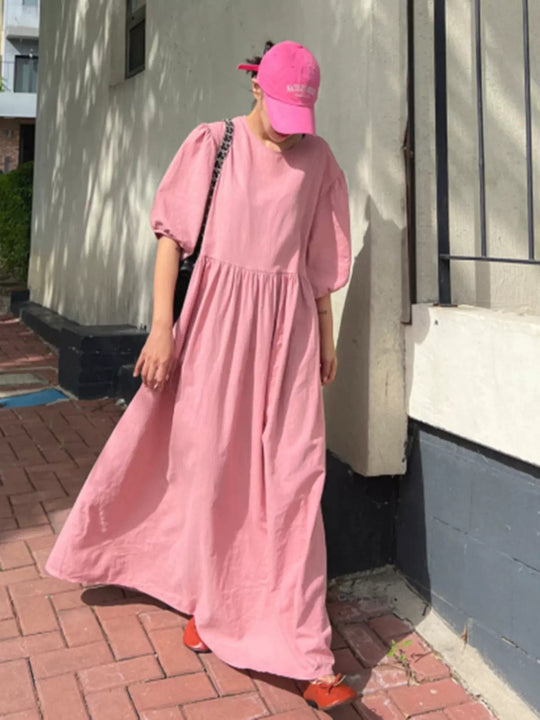 Damen Lässiges Maxi-Babydollkleid mit Puffärmeln und geraffter Taillenpartie Shop Nory