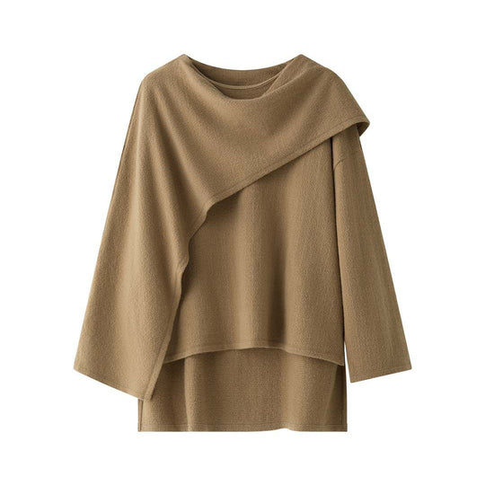 Damen Asymmetrischer Wollmix-Poncho mit weitem Boot-Ausschnitt und Lagenoptik Shop Nory