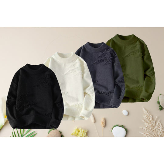 Damen Kurz geschnittener kuscheliger Strickpullover mit Fransen‑Einsätzen und Stehkragen Shop Nory