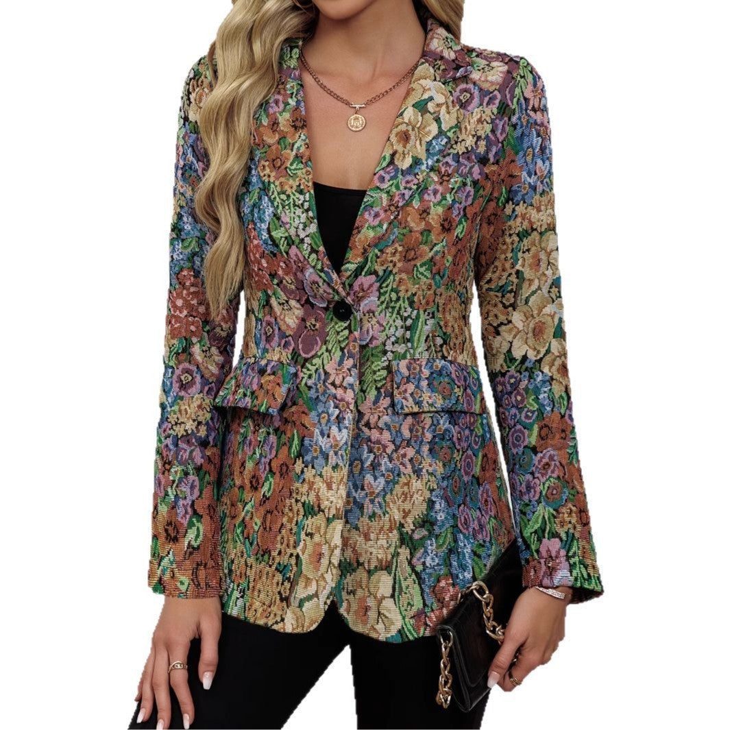 Damen Blazerjacke mit floralem Muster und eleganten Details