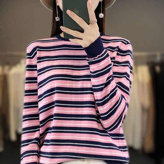 Damen Lässiger Ringel-Feinstrickpullover mit Boxy‑Silhouette und kontrastierenden Rippbündchen Shop Nory