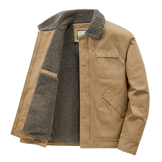 Herren gefütterte Canvas-Arbeitsjacke mit Sherpa‑Innenfutter und Hemdkragen Shop Nory