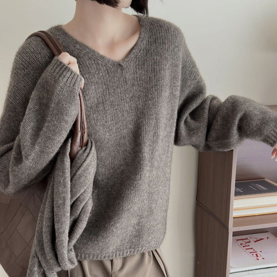 Femme Luxuriöser V-Ausschnitt Pullover