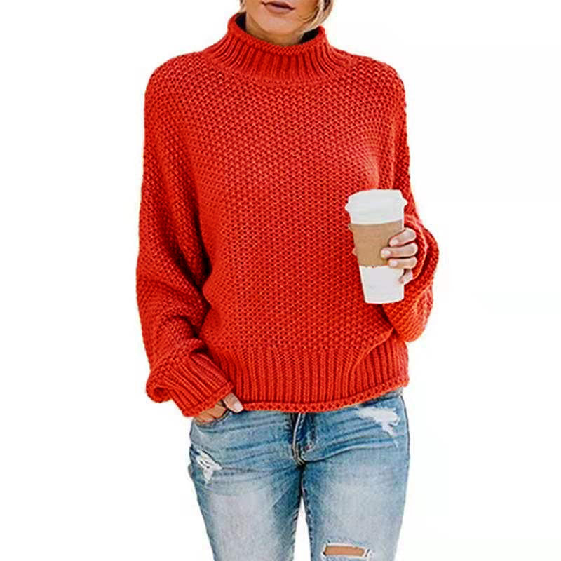 Damen Grobgestrickter Boxy-Rollkragenpullover mit strukturierter Waffeloptik und geripptem Saum Shop Nory