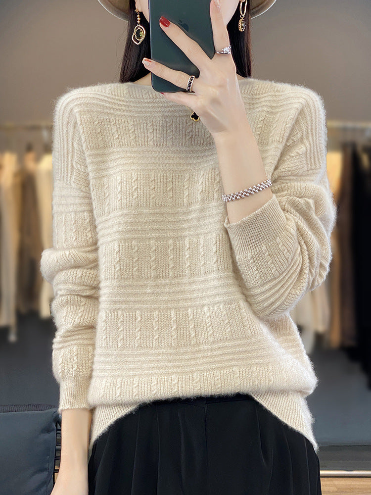 Damen Oversize-Feinstrickpullover mit Strukturblöcken, Mohair‑Look und Rundhalsausschnitt Shop Nory