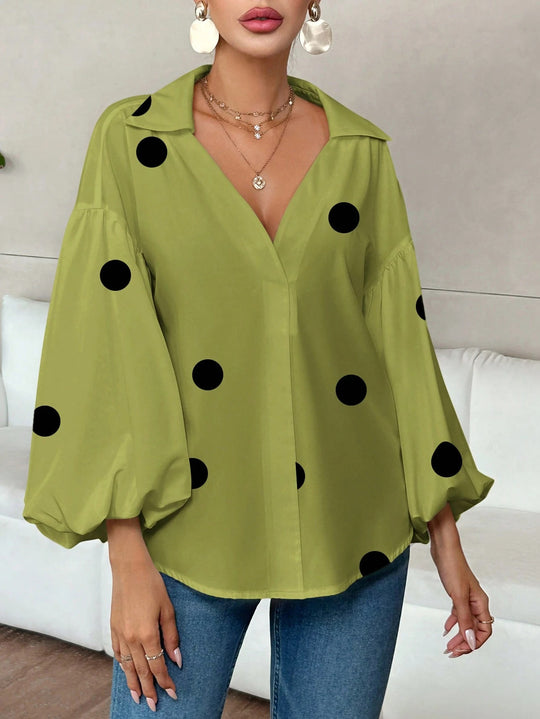 Damen Oversize-Bluse mit voluminösen Puffärmeln und Punktmuster Shop Nory