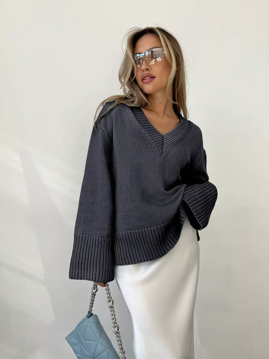 Damen V-Ausschnitt Pullover aus weichem Strick