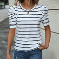Damen gestreiftes T-Shirt mit Puffärmeln und Rundhalsausschnitt