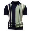 Herren nan retro-inspiriertes Strickpolo mit vertikaler Intarsienstruktur und offenem Kentkragen