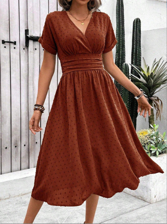 Damen Midikleid mit V-Ausschnitt und Taillenakzent