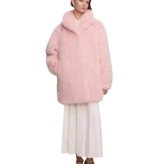 Damen Midilanger flauschiger Teddy-Kunstpelz‑Mantel mit stehendem Schalkragen Shop Nory