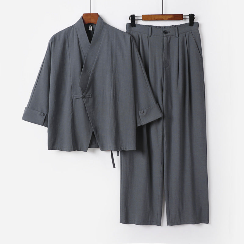 Herren Modernes Zen-Loungewear-Set aus Leichtem Material mit Kurz-Kimono und tailliert-zulaufender Bundhose Shop Nory