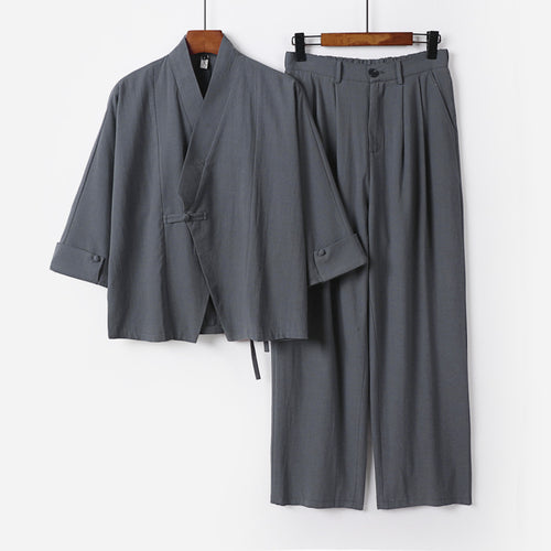 Herren Modernes Zen-Loungewear-Set aus Leichtem Material mit Kurz-Kimono und tailliert-zulaufender Bundhose Shop Nory