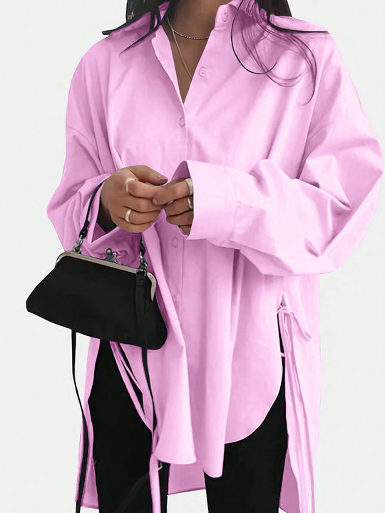 Damen Oversized Langbluse mit Tunnelzug und weitem Manschettenärmel Shop Nory