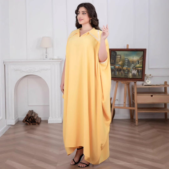 Damen Elegante locker fallende Kaftan-Maxikleid mit Schlitzärmeln und Kragen Shop Nory