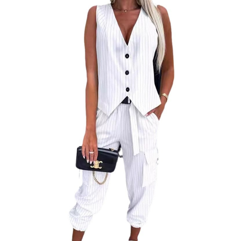 Damen elegantes Anzug-Set mit gestreiftem Design und lässigem Schnitt