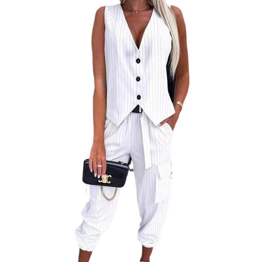 Damen elegantes Anzug-Set mit gestreiftem Design und lässigem Schnitt