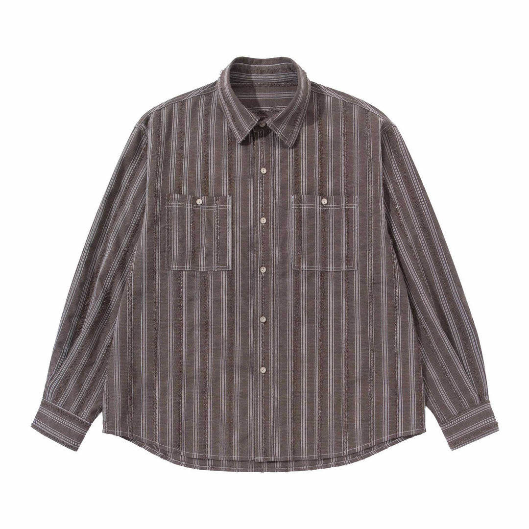 Herren lockeres gestreiftes Overshirt im Hemdjacken‑Stil mit Brusttaschen und abgerundetem Saum Shop Nory