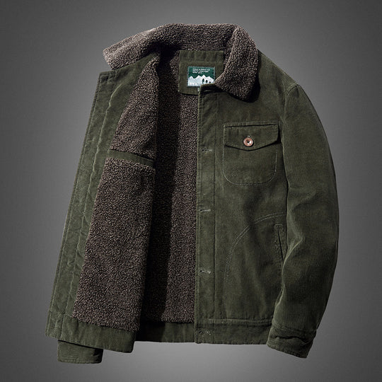 Herren Cordjacke mit Sherpa-Innenfutter, Hemdkragen und Taschen-Detail Shop Nory