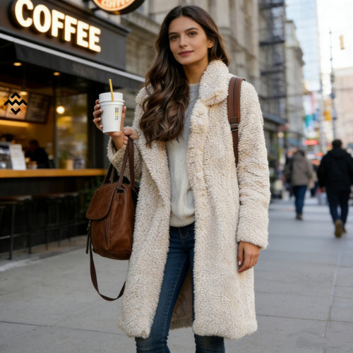 Damen nan kuscheliger Teddy-Mantel mit Oversize-Schnitt und hohem Reverskragen Shop Nory