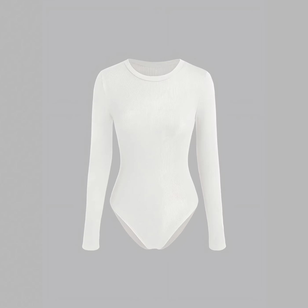 Damen Figurnahes geripptes Langarm-Basicshirt mit Rundhalsausschnitt und Stretch Shop Nory