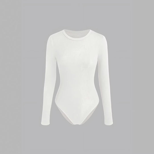 Damen Figurnahes geripptes Langarm-Basicshirt mit Rundhalsausschnitt und Stretch Shop Nory
