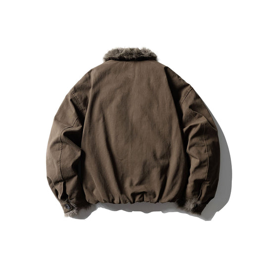 Unisex Kurz geschnittene Boxy-Bomberjacke mit Kunstfellbesatz und Knopfblende Shop Nory