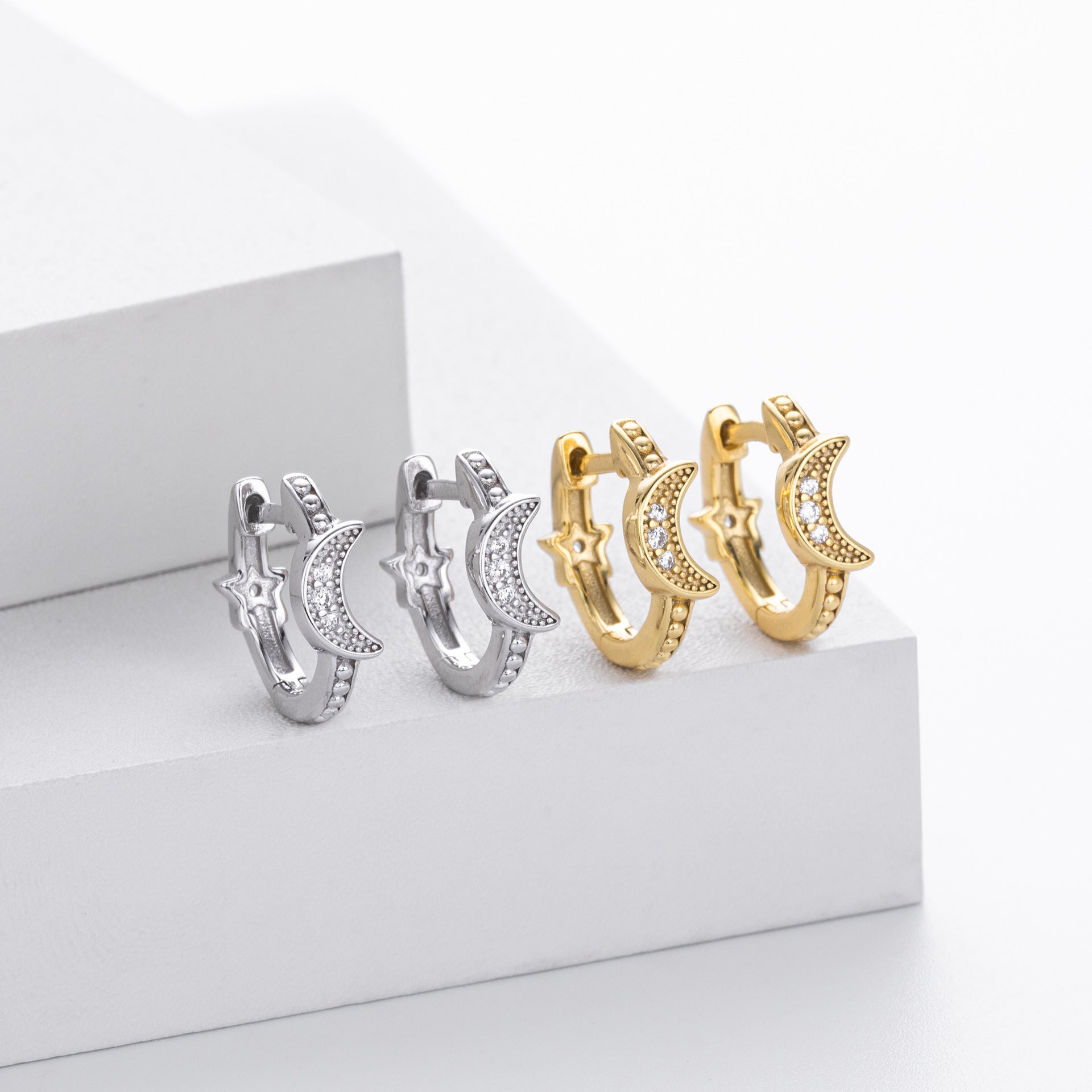 Damen Ohrringe mit Mond- und Sternendesign aus hochwertigem 925 Sterling Silber Shop Nory