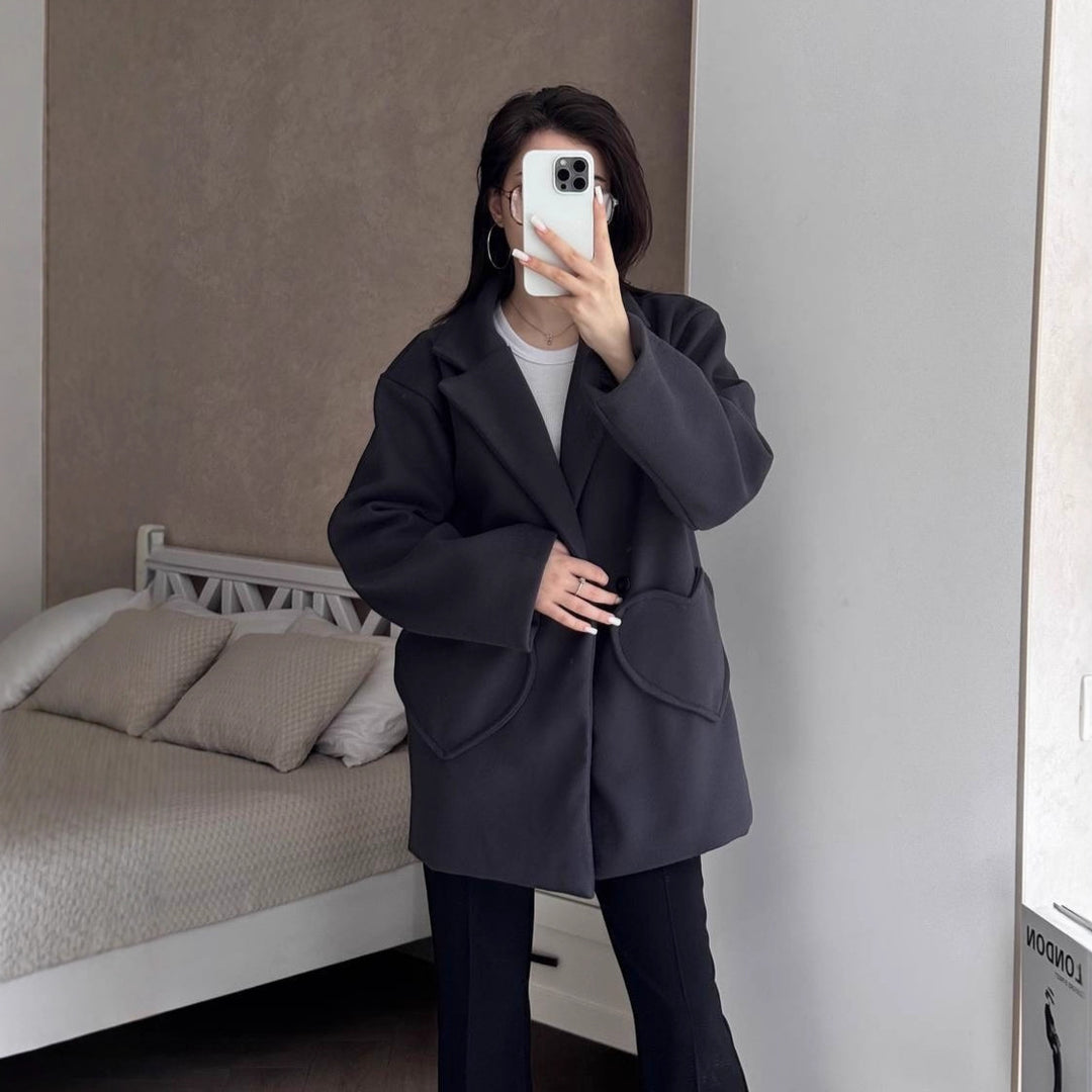 Damen Oversized Blazer-Mantel mit herzförmigen Taschen Shop Nory