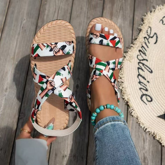 Damen Strand-Sandalen mit elastischen Querriemen und komfortabler Sohle