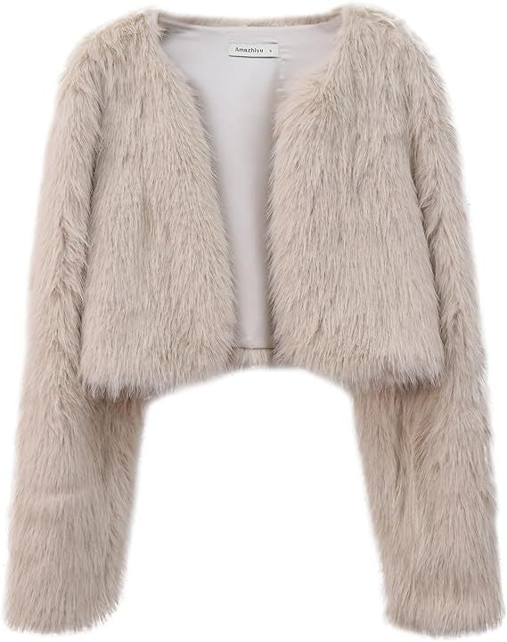 Damen Kurze glamouröse Kunstfelljacke mit lockeren Ärmeln