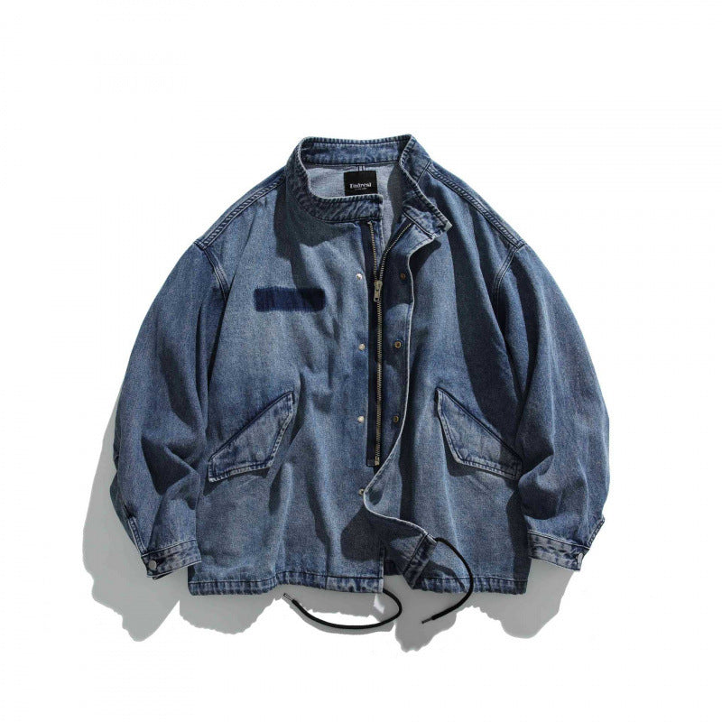 Herren Oversize-Jeansjacke mit Stehkragen, aufgesetzten Taschen und Tunnelzug Shop Nory