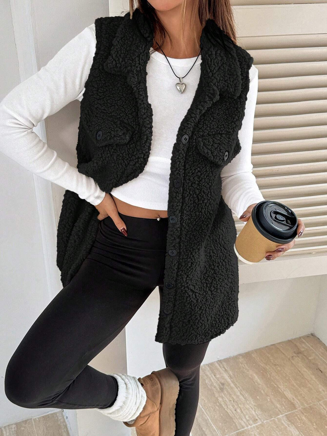 Damen Teddy-Weste mit Taschen